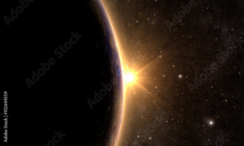 planet mercury with sunrise on the space background 