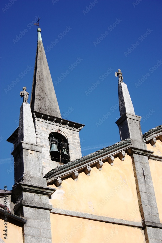 Chiesa di Maria Vergine Assunta in Mergozzo under blue sky,  Piemonte Italy