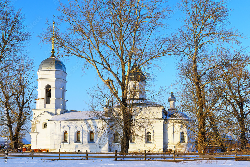 Fototapeta premium Old orthodox church in the siberian village Turnaevo