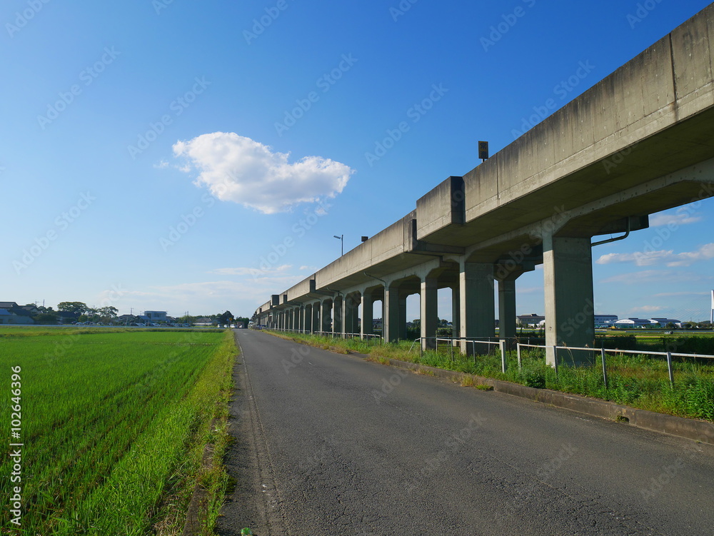Naklejka premium Kashima coastal railway overpass and a blue sky