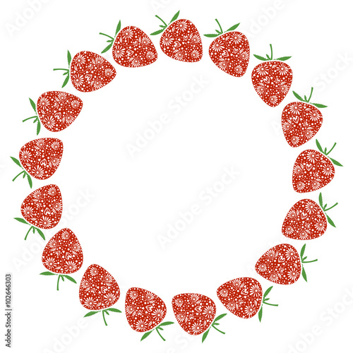 Vector card with berries. Empty round form with ornamental strawberries. Decorative frame. Series of Cards, Blanks and Forms.