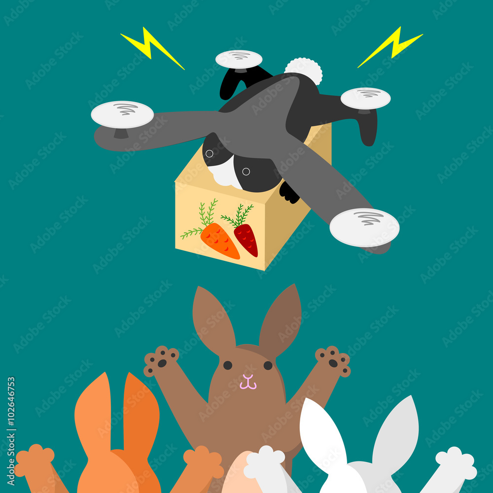 Fototapeta premium Rabbit who have them deliver carrots by the rabbit-type drone