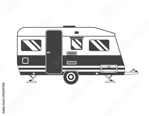 Camping Trailer Family Traveler Truck Outline Icon