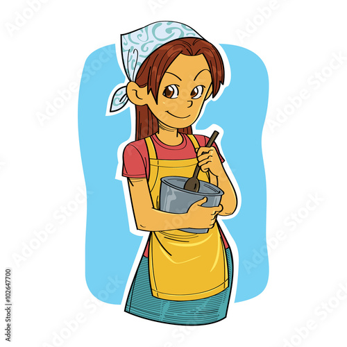 Woman stirring dough
