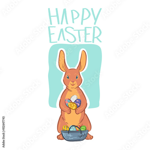 Easter rabbit with basket and Easter eggs © gupihupi