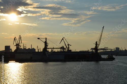 Cargo port dock at sunset