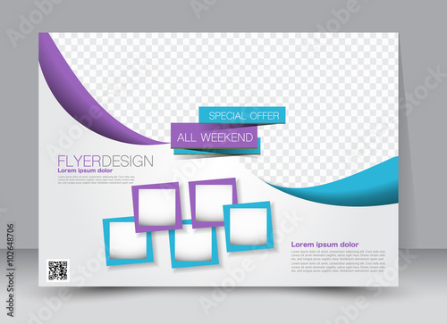 Flyer, brochure, magazine cover template design landscape orientation for education, presentation, website. Blue and purple color. Editable vector illustration.