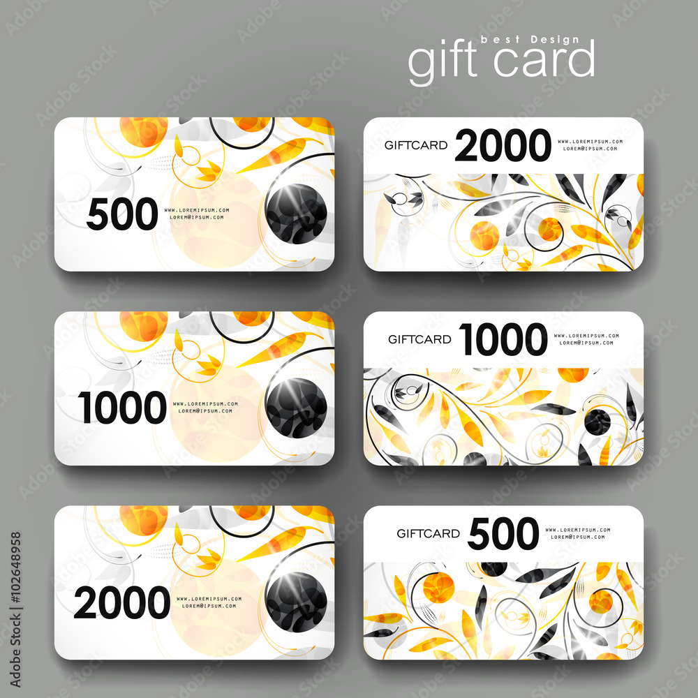 Naklejka premium Gift coupon, discount card template with floral ornament background