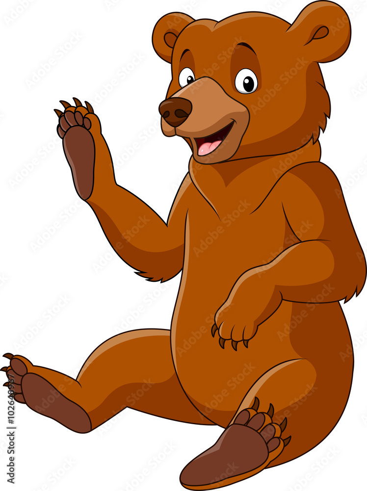 Fototapeta premium Zabawny niedźwiedź machający na białym tle