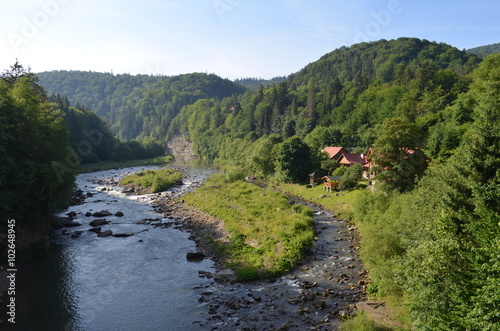 village in the Carpathian Mountains near the river