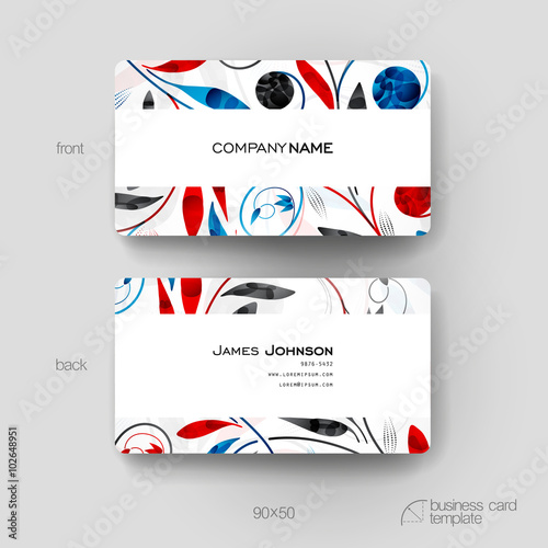 Business card vector template with floral ornament background