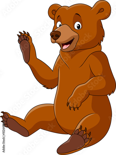Cartoon funny bear waving isolated on white background 