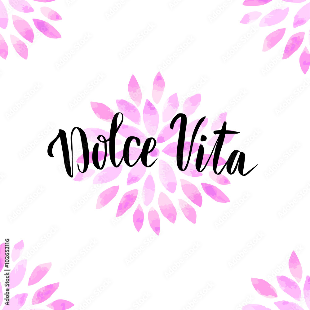Dolce Vita. Sweet life in Italian. Hand lettering calligraphy. Vector for romantic cards for Valentines day or wedding. Dolce Vita. Sweet life in Italian. Hand lettering calligraphy. Vector for romantic cards for Valentines day or wedding.