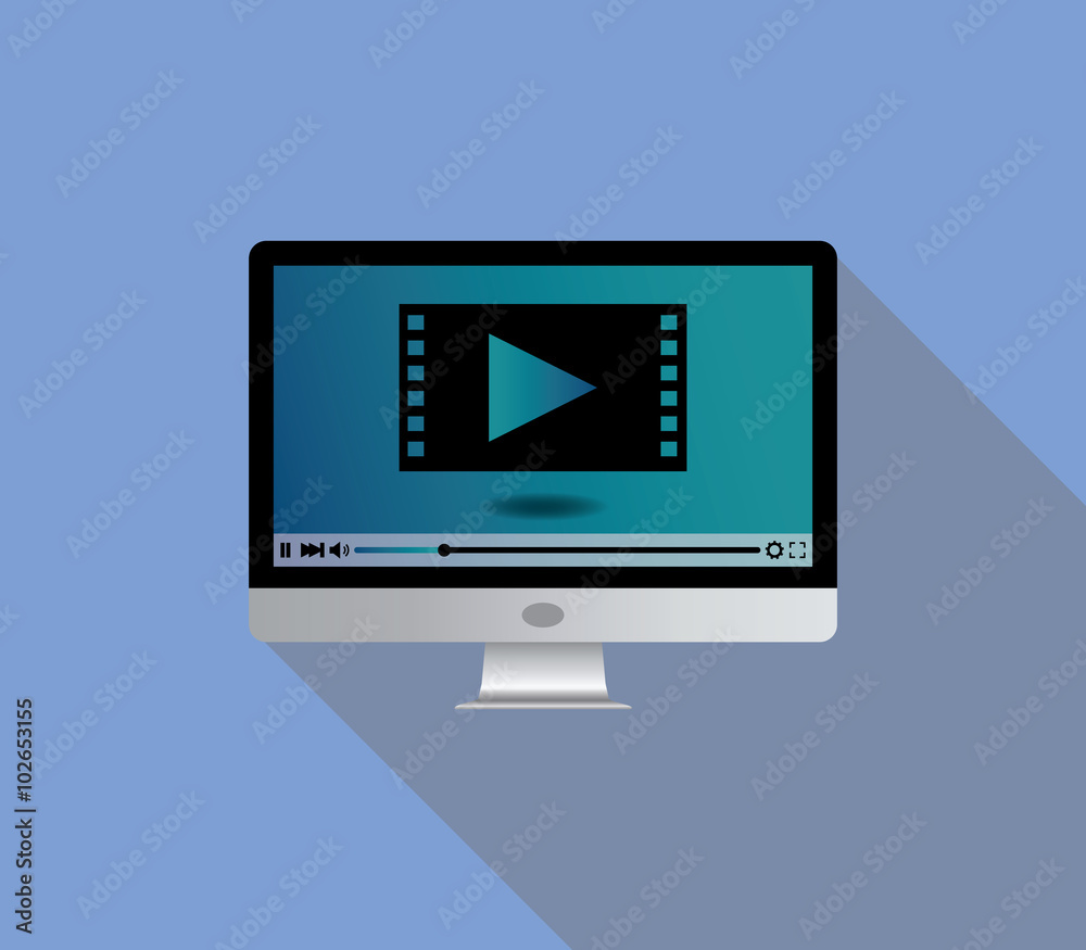 live stream streaming play with computer pc desktop flat long shadow