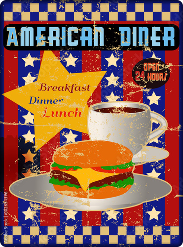 retro american diner sign, worn and weathered, vector eps