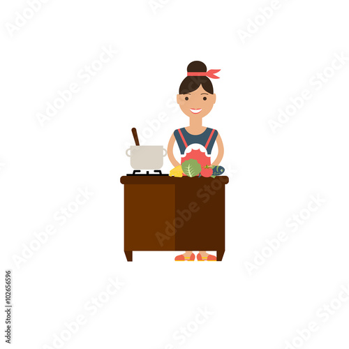 Illustration of a housewife preparing dinner