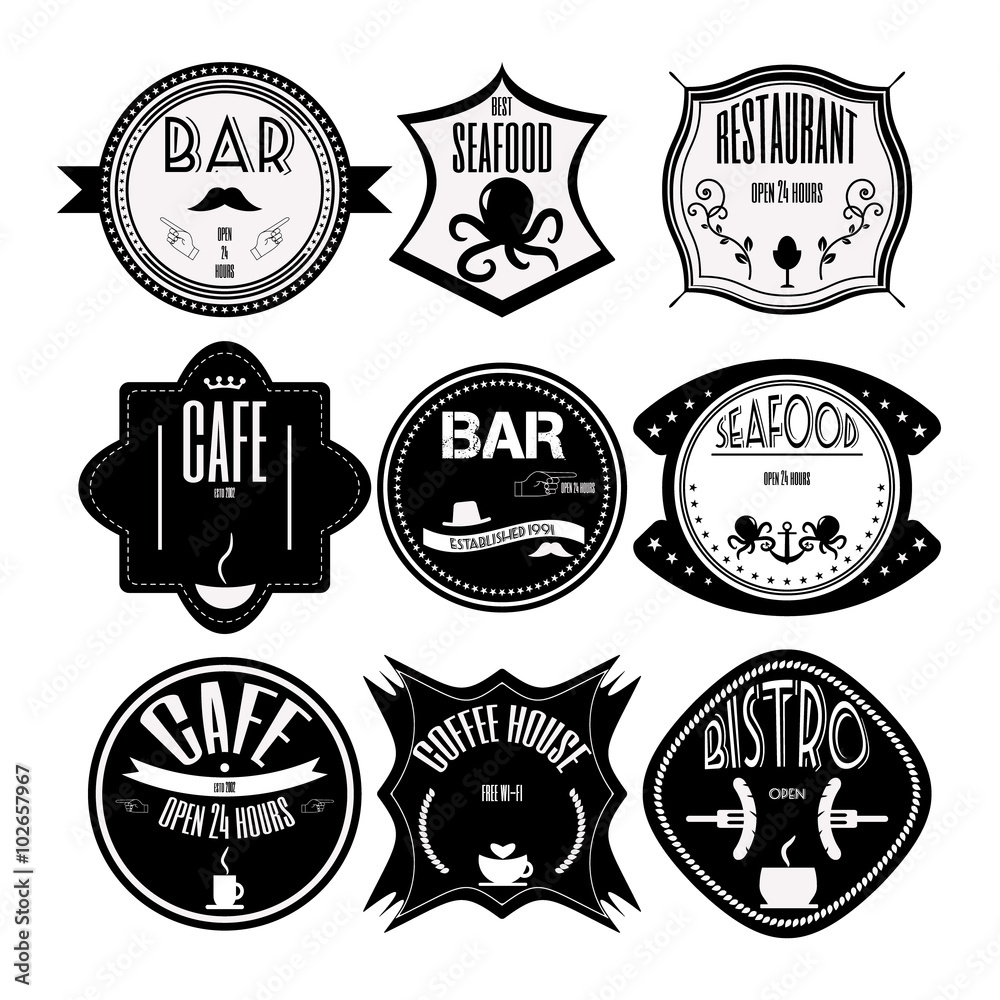 coffee shop, restaurant Set retro vintage badges