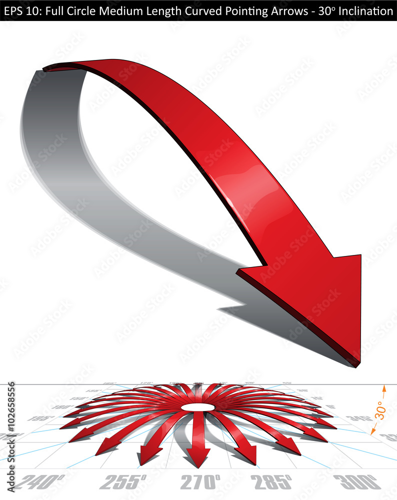 Full Circle Medium Length Curved Pointing Arrows Set - 30 Degree Full Circle Medium Length Curved Pointing Arrows Set - 30 Degree