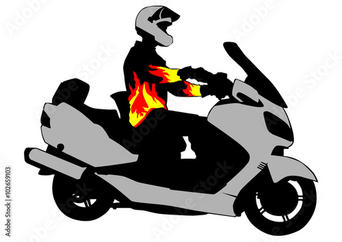 Man on big bike on white background