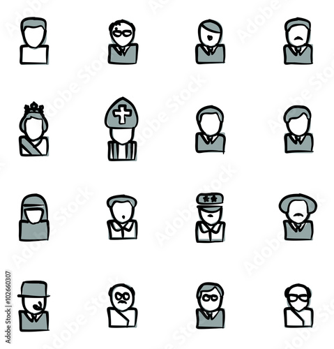Avatar Icons 20th Century Historical Figures Freehand 2 Color