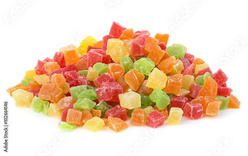 Quadro em tela Multi-coloured sweet fruit candy close-up isolated on a white background