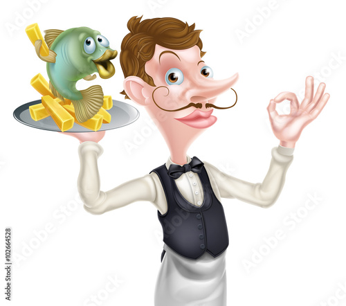 Cartoon Waiter Butler Fish ...