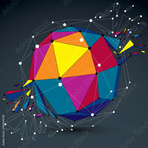 Vector dimensional colorful wireframe spherical object, demolish