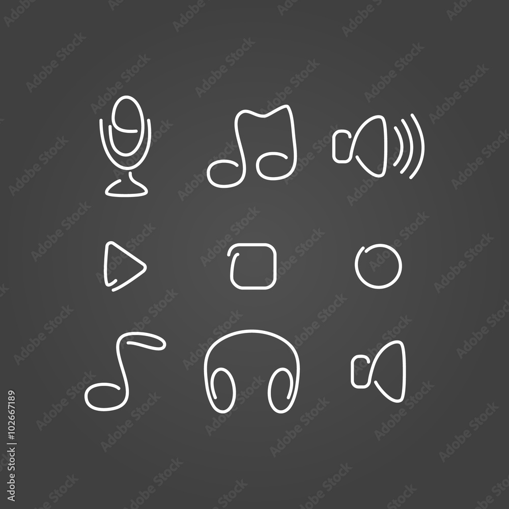 Music audio set icons draw effect Music audio set icons draw effect