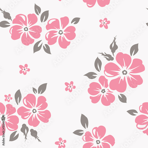 Seamless pattern with pink flowers