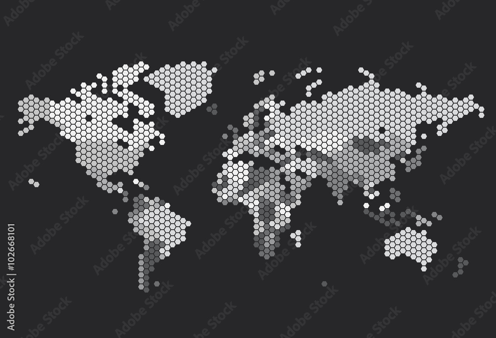 Dotted World map of hexagonal dots