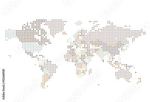 Dotted World map of square dots