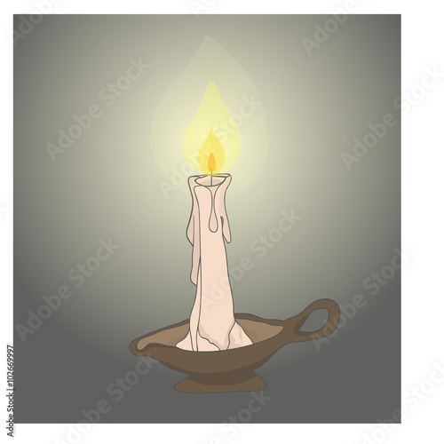 Burning candle with a candle holder. Vector illustration with the background.