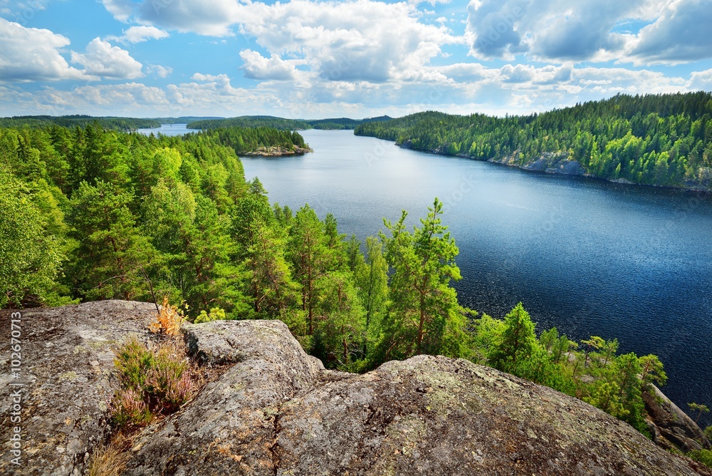 Obraz premium Landscape of Saimaa lake from above, Finland