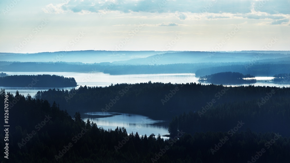 Fototapeta premium Landscape of Saimaa lake from above, Finland