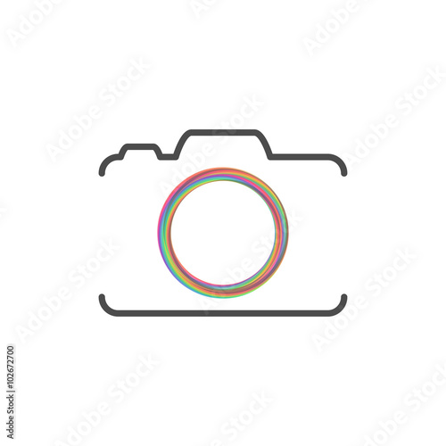 Photo camera silhouette with colorful circle