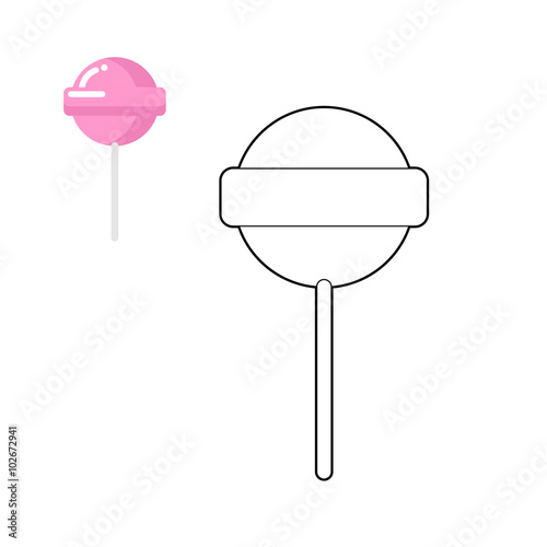 Lollipop coloring book. Pink round sweets for children. Sweet st