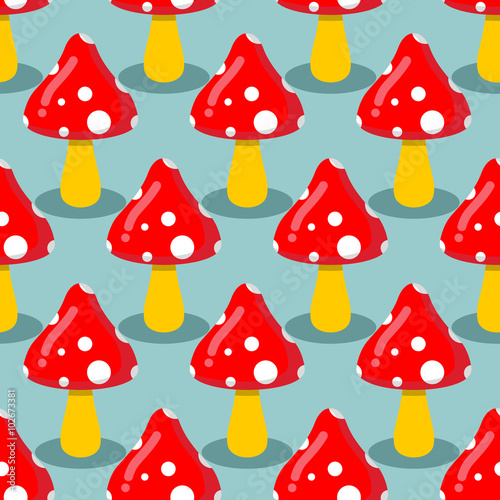 Amanita seamless pattern. hallucinogenic mushroom. Red mushroom