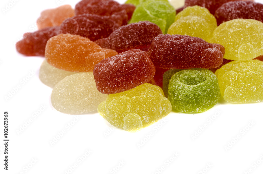 Multicolored marmalade on white background. Multicolored marmalade on white background.