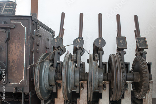Old levers and Controls in a Train Signal Box