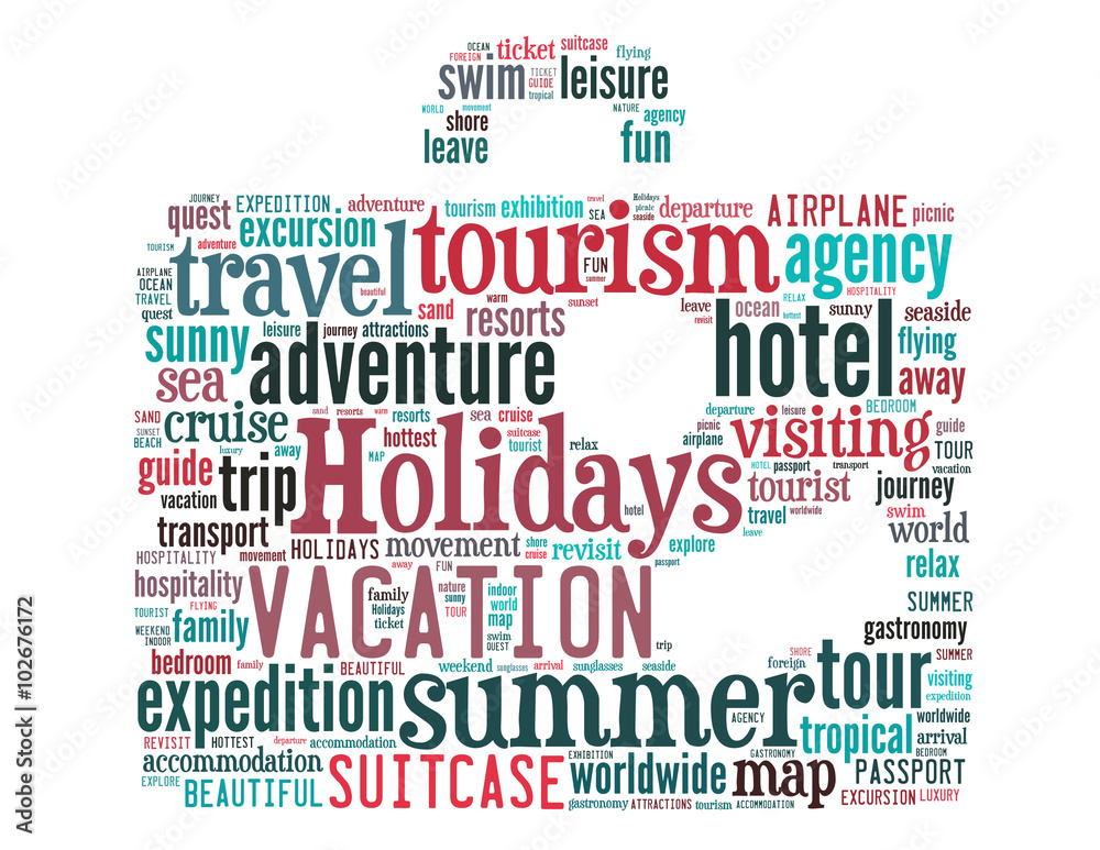 Fototapeta premium Holidays travel bag, word cloud concept