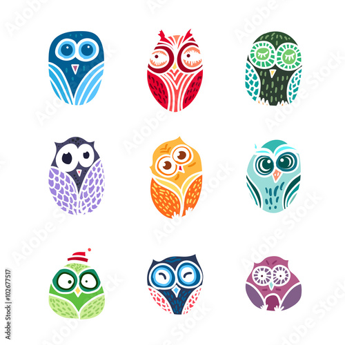 Wallpaper Mural Owls hand drawn set Torontodigital.ca