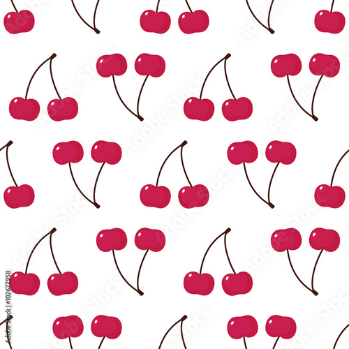 Seamless background with sweet cherry. Cute vector cherry pattern. Summer fruit illustration on white background.
