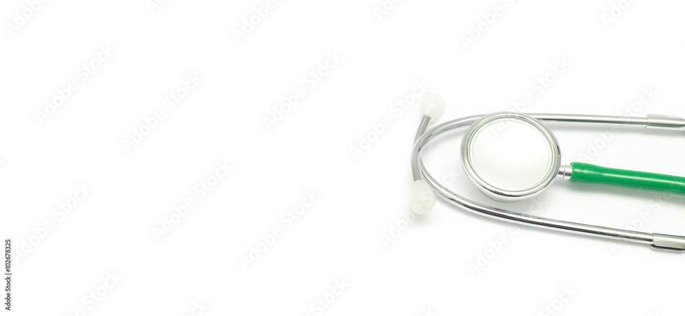 Close up Stethoscope with copy space over white background