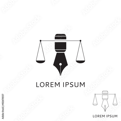 Logo of lawyer with fountain pen. Concept of logo of lawyer in the form of scales with a fountain pen.