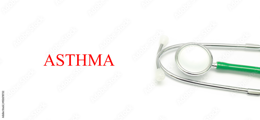 Close up Stethoscope and words Asthma over white background