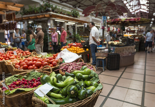 FUNCHAL, PORTUGAL - JUNE 25: Fresh exotic fruits in Mercado Dos photo
