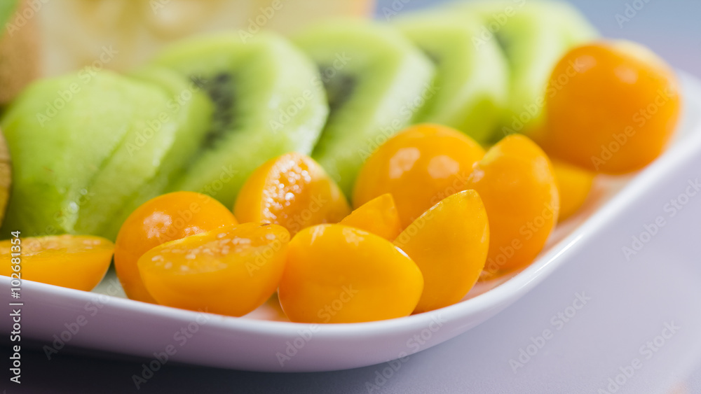 Fruit arrangement with colorful background Fruit arrangement with colorful background