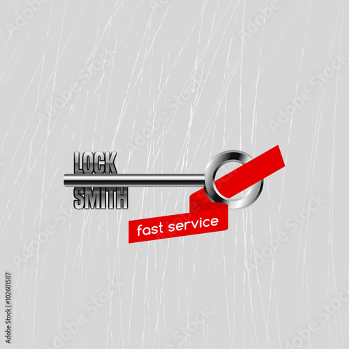 Locksmith vector logo, icon. "Locksmith" word is a part of key shape