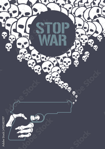 Fototapeta Naklejka Na Ścianę i Meble -  Stop war concept vector illustration. War gun with skeleton hand