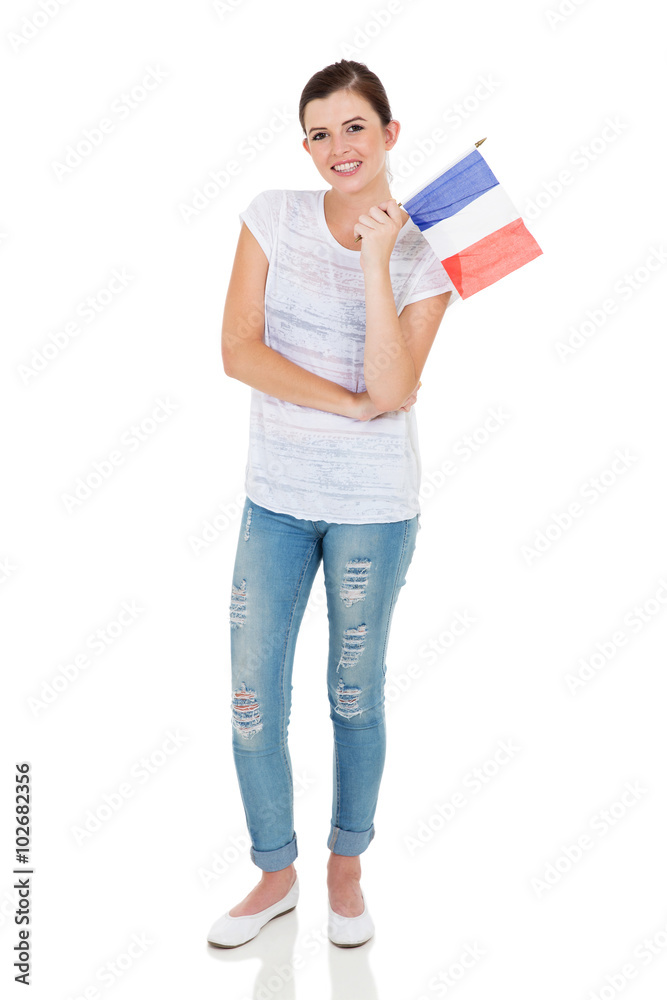 young woman holding france flag young woman holding france flag